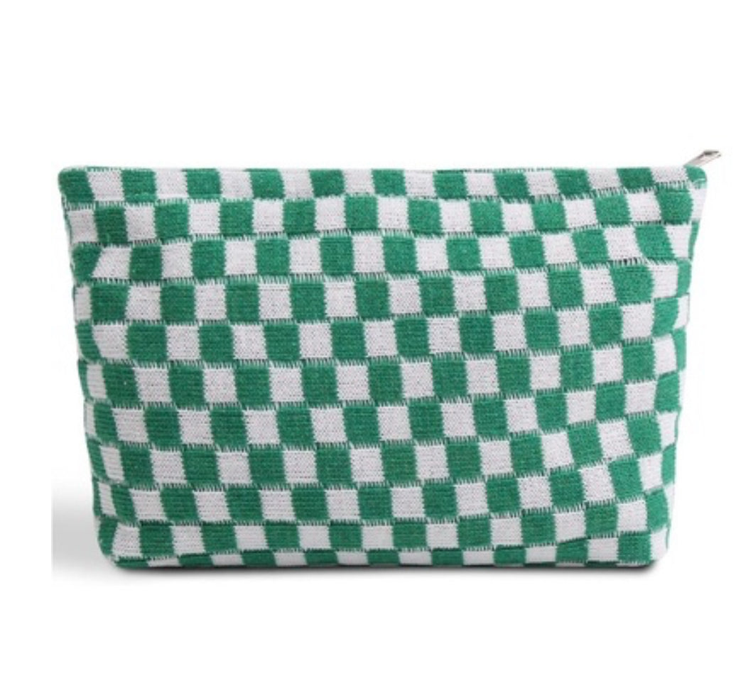 The Cove Checkered Cosmetic Pouch in Green Apple
