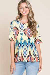 The Lindale Aztec Peplum Top Yellow S-XL