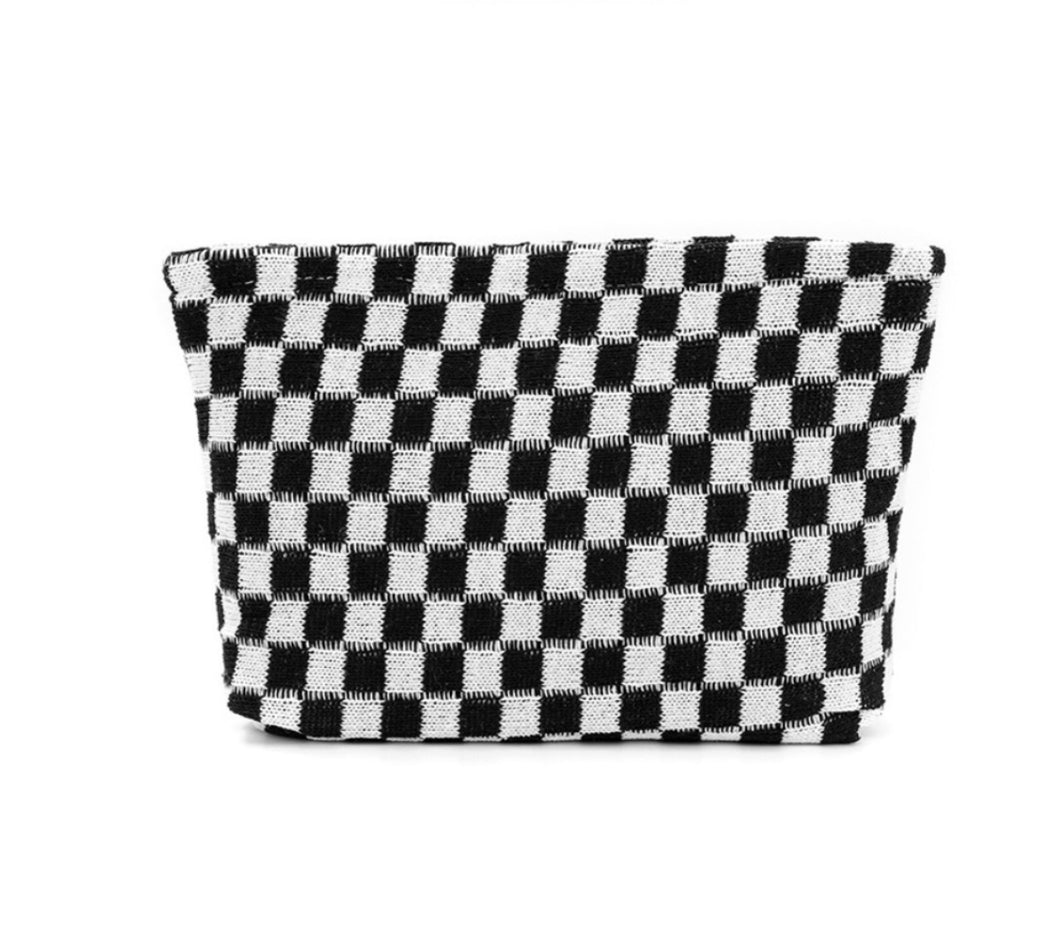 The Cove Checkered Cosmetic Pouch in Black