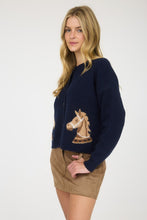 Load image into Gallery viewer, The Navy Pony Cardigan Sweater S-L

