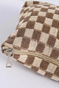 The Cove Checkered Cosmetic Pouch in Mocha