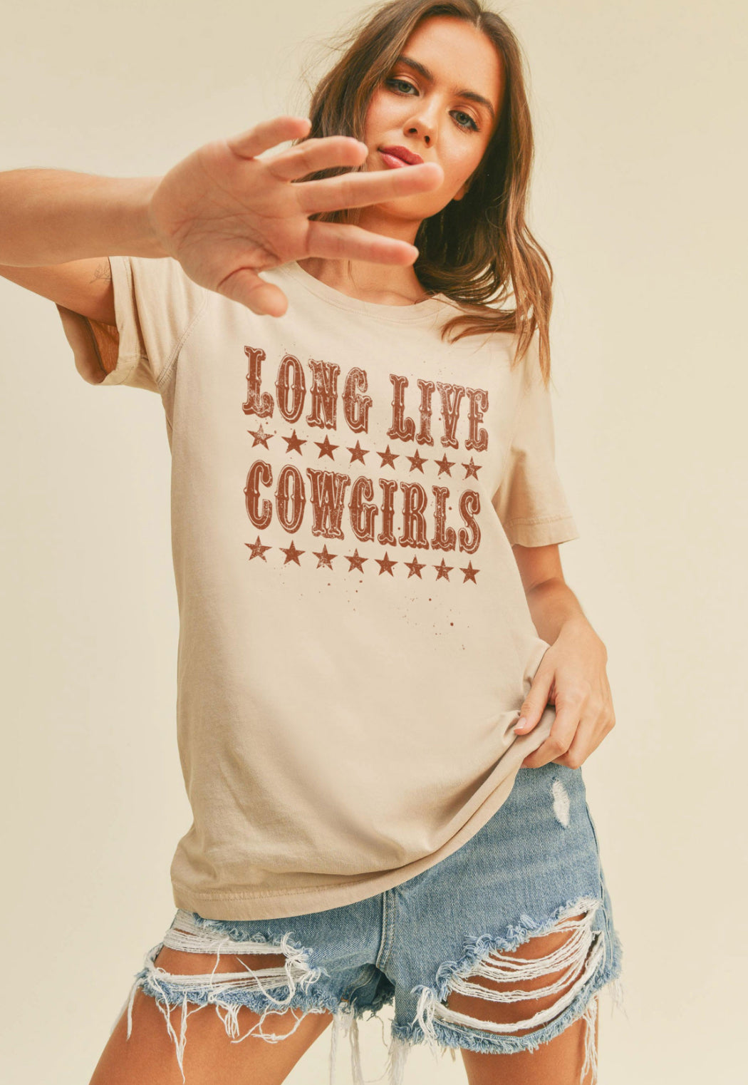 The Long Live Cowgirls Tee in Tan S-XL