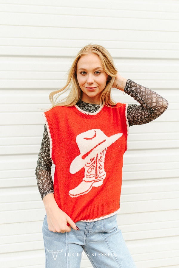 The Red Boots & Hat Sweater Vest S-L