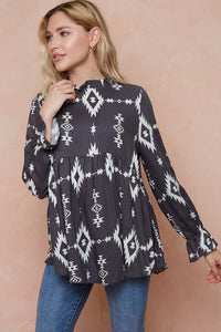 The Prairie View Charcoal Aztec Top S-XL