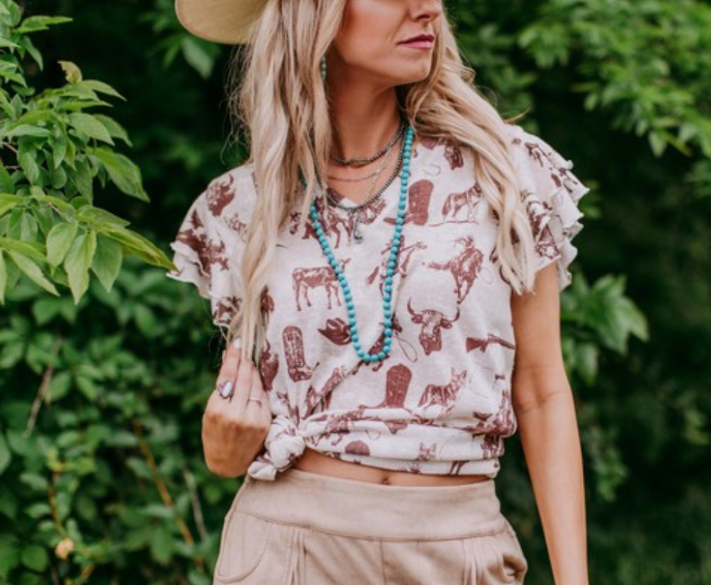 The Cowboys & Indians Ruffle-Sleeve Top S-L