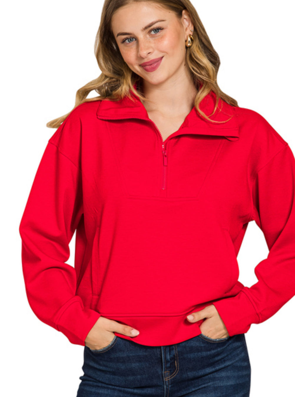The Seven Oak Scuba 1/2 Zip Pullover in Red S-L