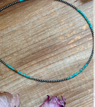 Load image into Gallery viewer, The Blue Turquoise Heishi &amp; Sterling Silver Pearls Necklace
