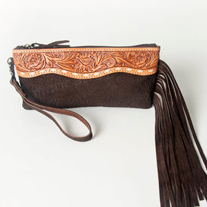 The Chambers Embossed & Tooled Wristlet in Chocolate Brown