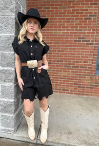 The Boerne Black Denim Romper S-XL