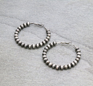The Navajo Pearl Large Hoop Earrings Silver