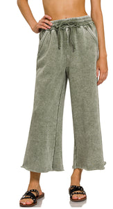 The Tatum Mineral Wash Palazzo Pants in Pale Olive S-3X
