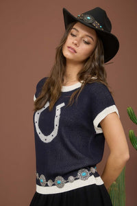The Navy Horseshoe Sweater Vest S-L