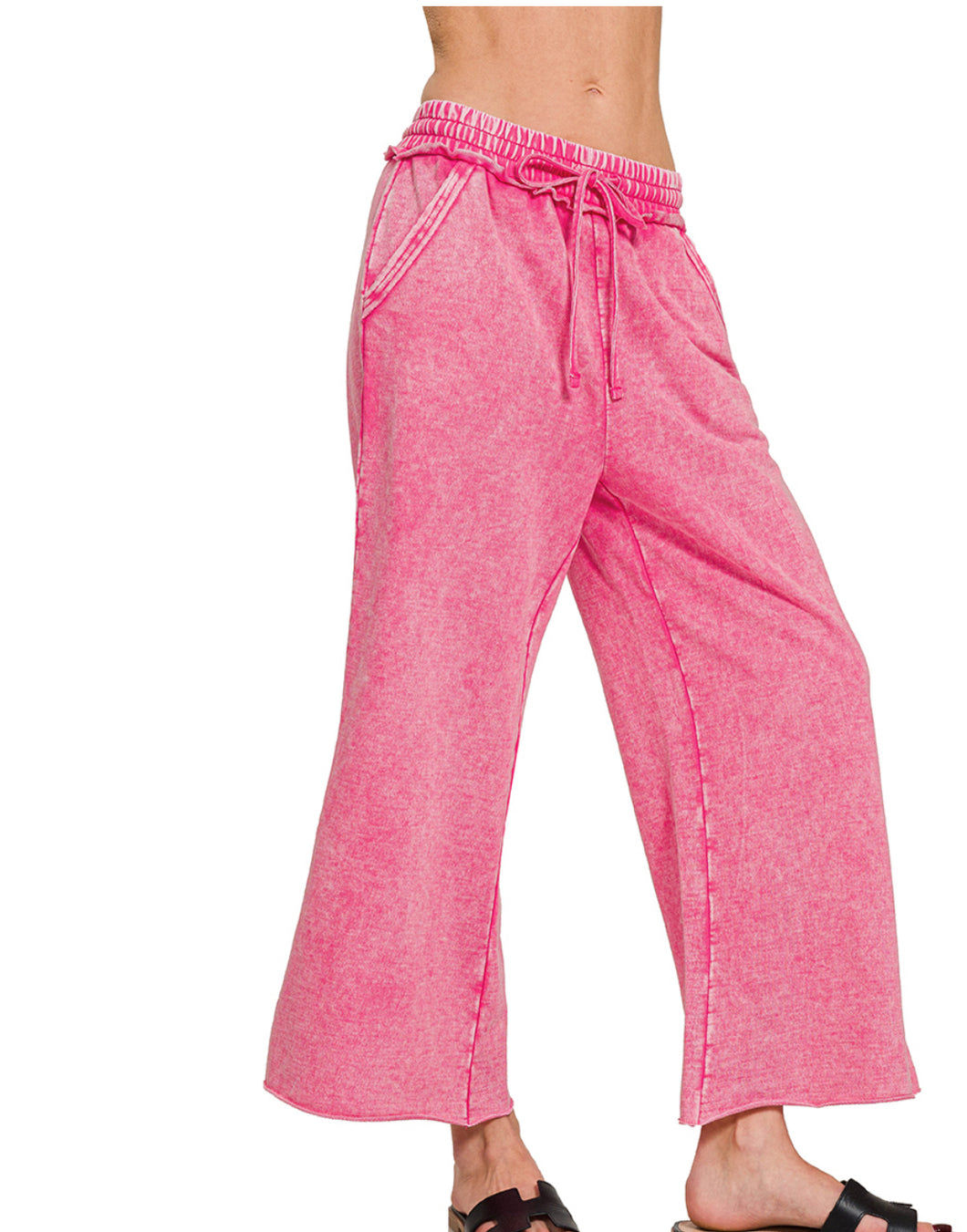 The Tatum Mineral Wash Palazzo Pants in Hot Pink S-L