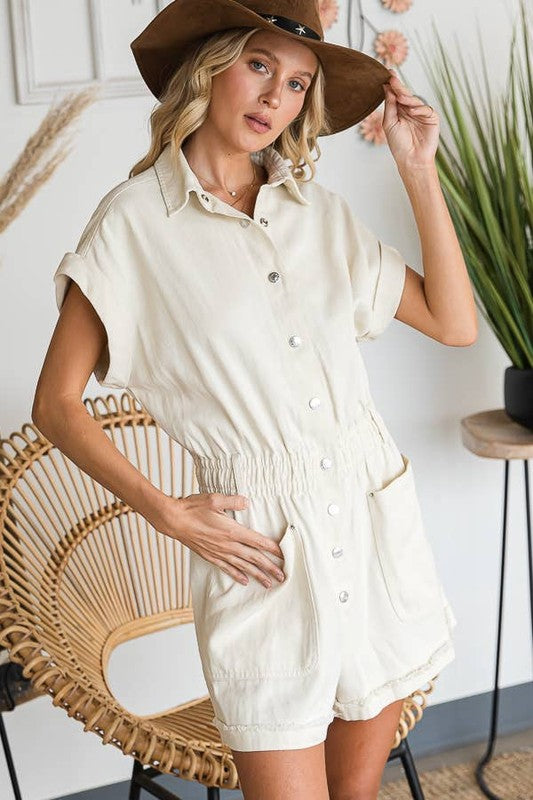 The Texhoma Ivory Denim Romper S-L