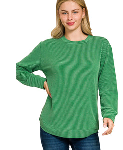 The Dalhart Ribbed Green Round Neck Top S-3X