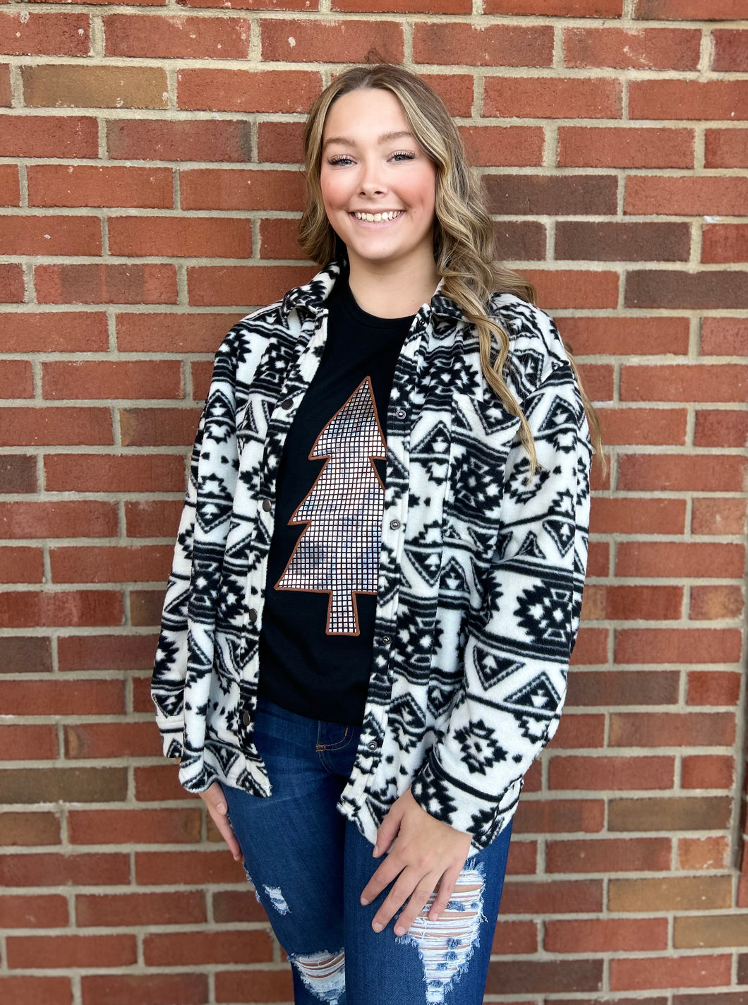 The Mesa Black Aztec Shacket S-L