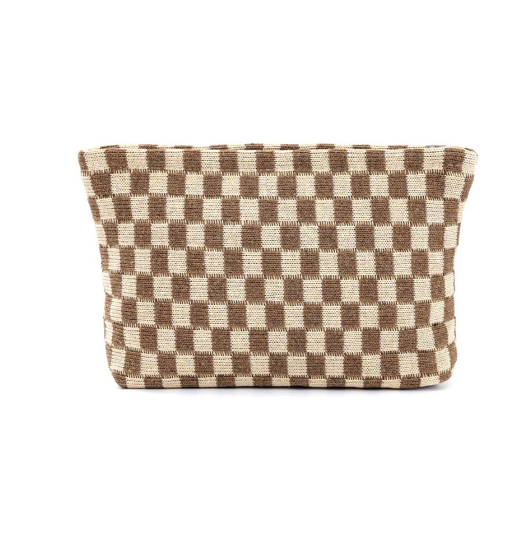 The Cove Checkered Cosmetic Pouch in Mocha