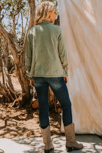 The Mineral Wells Olive Washed Smocked Top S-3X