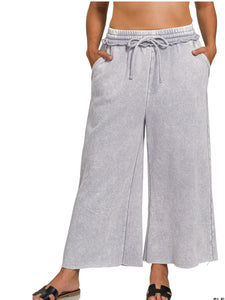 The Tatum Mineral Wash Palazzo Pants in Sleet Gray S-3X