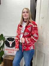 Load image into Gallery viewer, The Mesa Red Aztec Shacket S-L
