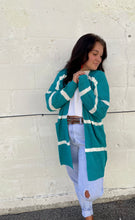 Load image into Gallery viewer, The Harper Cardigan in Teal-White S-L
