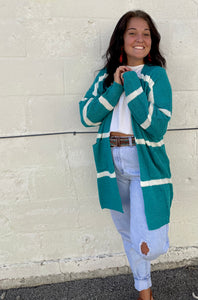 The Harper Cardigan in Teal-White S-L